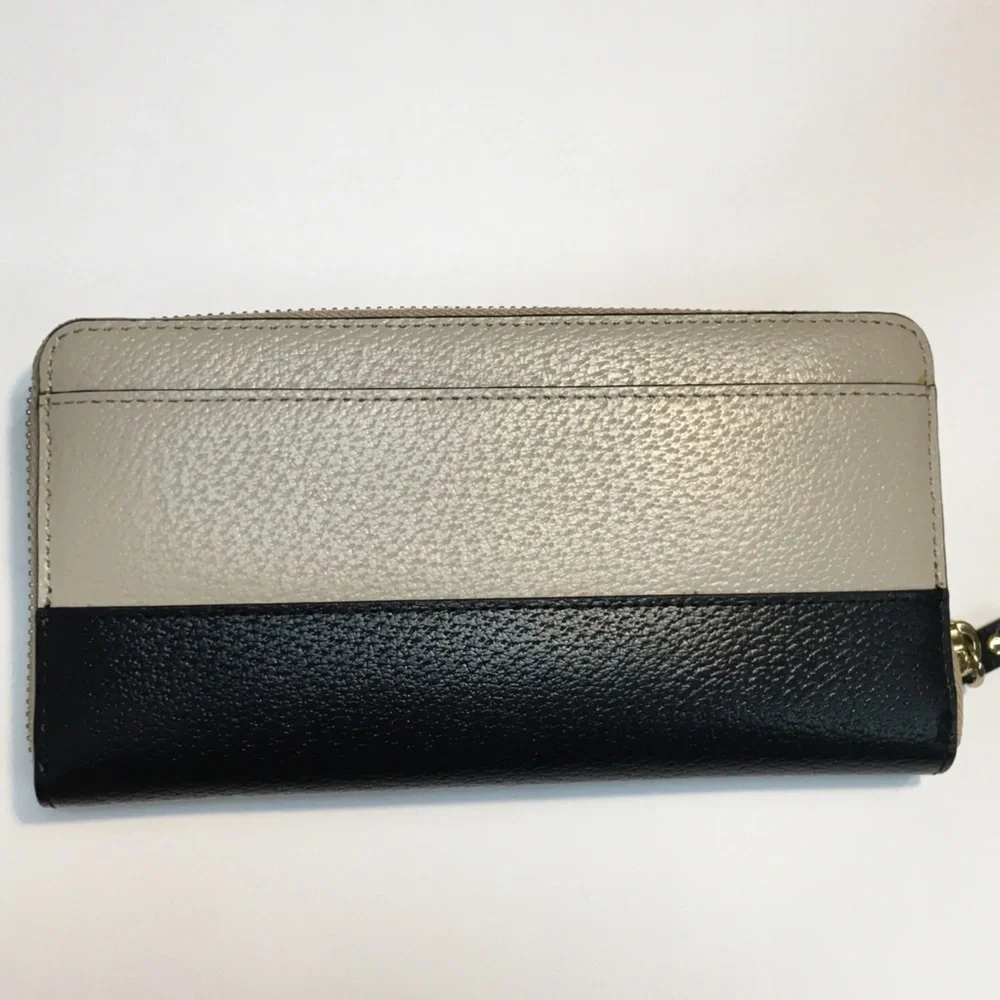 Kate Spade Zipper Cow Leather Wallet Black Tan Textured 2 Tone Leather Classic - Picture 5 of 16